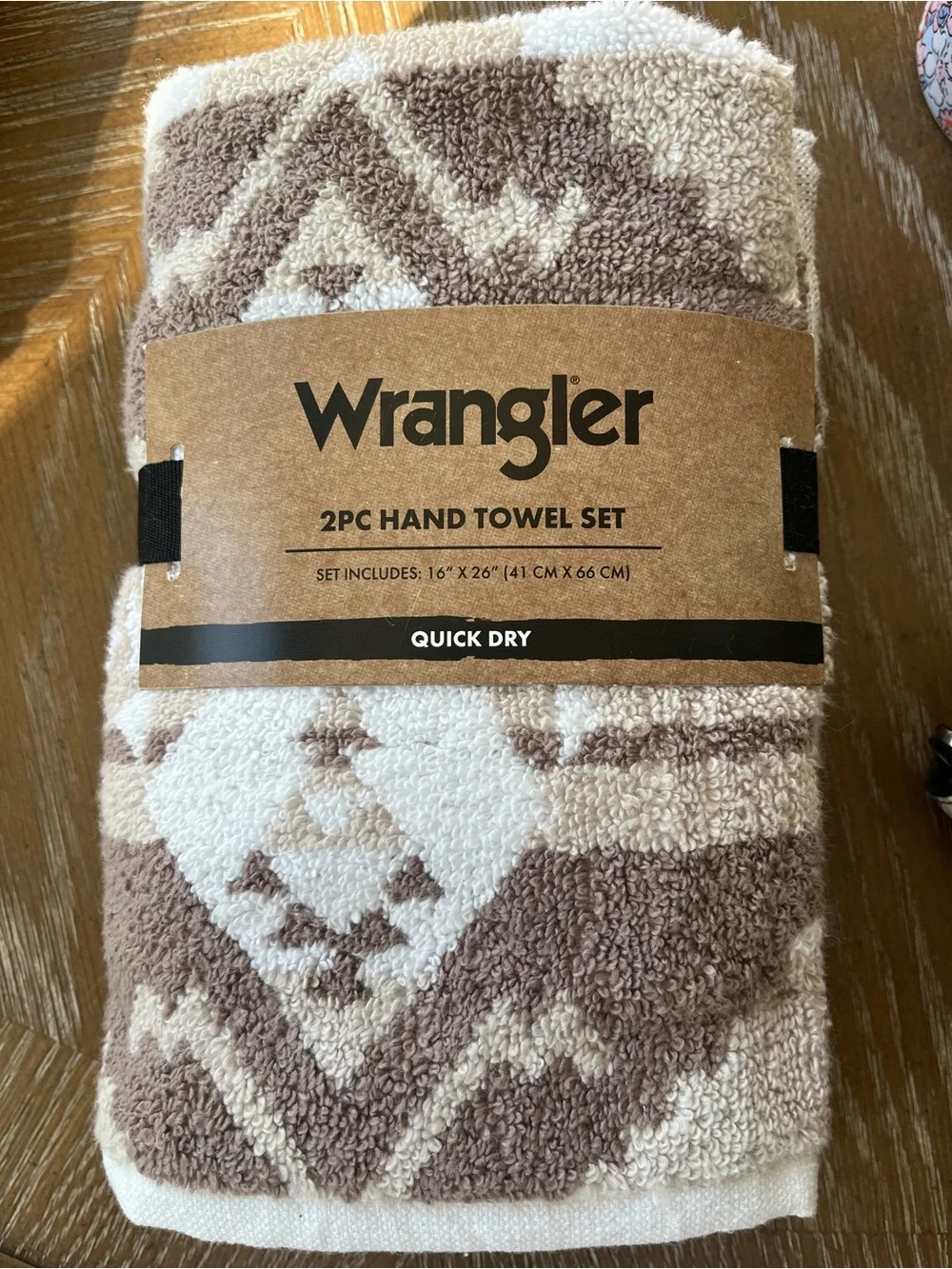 Wrangler 2-Pack Hand Towel Set - Brown & Cream Geometric
